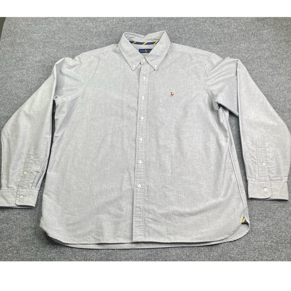 Ralph Lauren Button Down Shirt Mens XXL Grey Long Sleeve Cotton Oxford Pony Logo